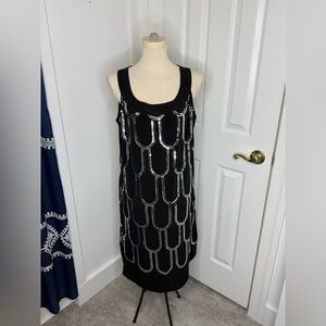 Elegant Art Deco Black and Silver sequin Dress size 16
